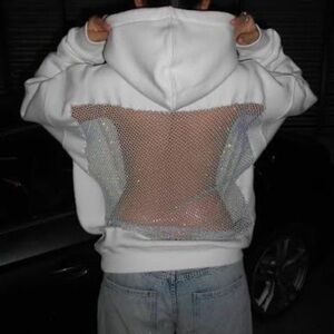 White Hoodie with Mesh Back Detail